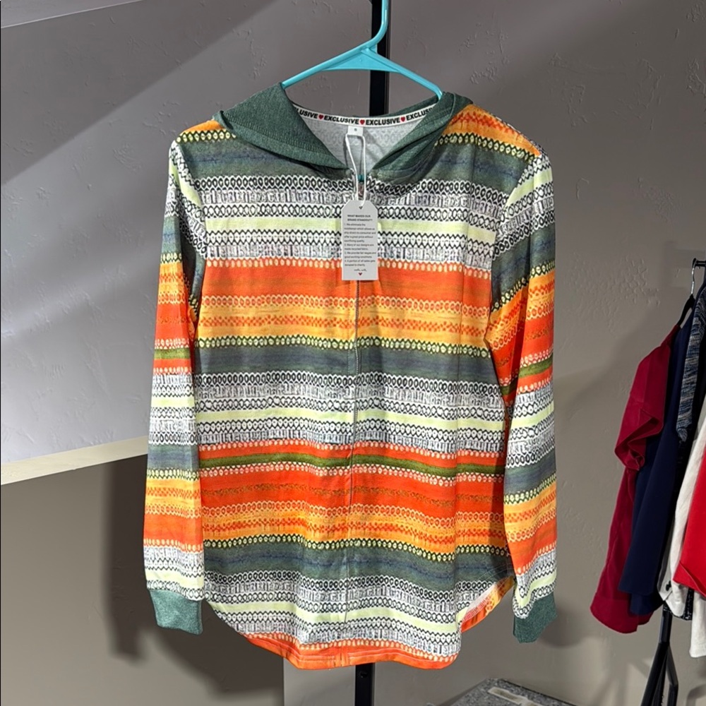 ExclusiveLMSM Orange Green Long Sleeve Zip Lightweight Hoodie